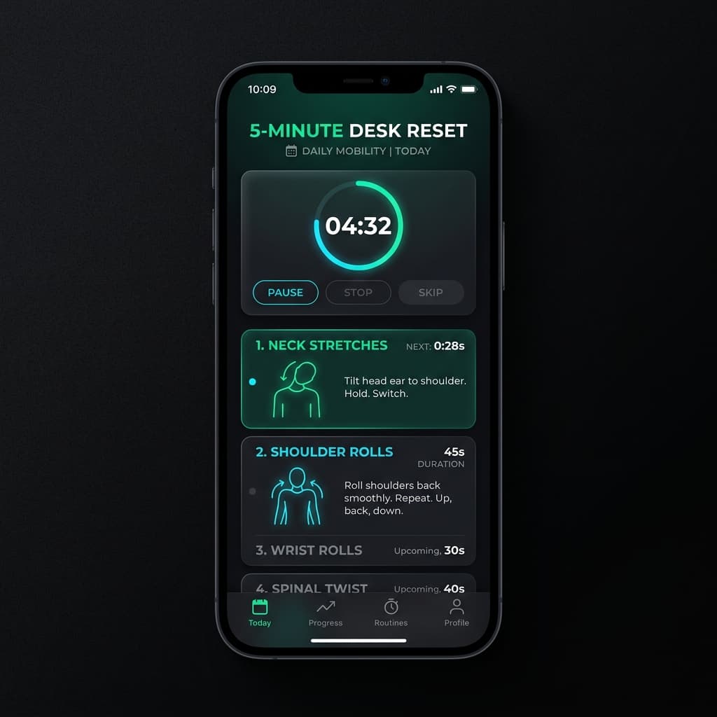 5-Minute Desk Reset routine interface on mobile